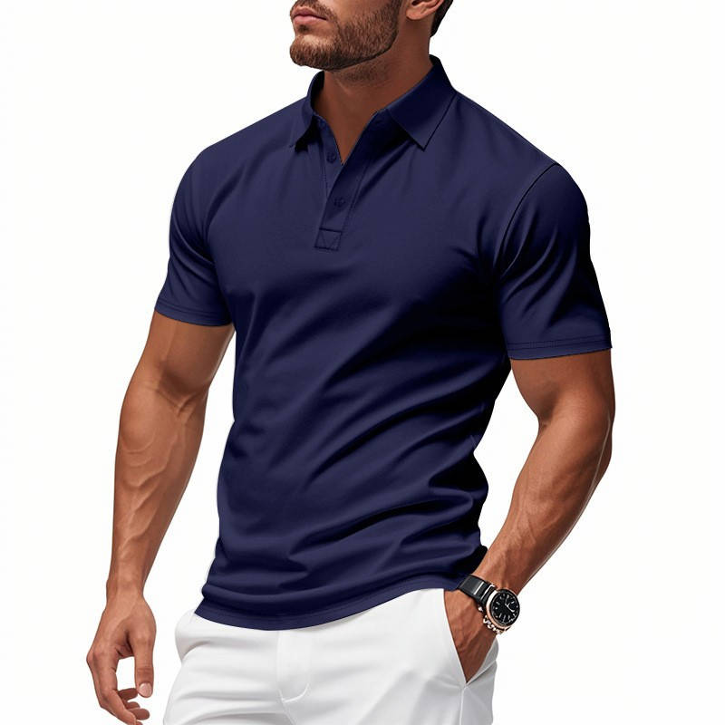 Mens Casual Polo Shirt, Business Casual Short Sleeve Tee, Lightweight Slim Fit Solid Color Polo Top