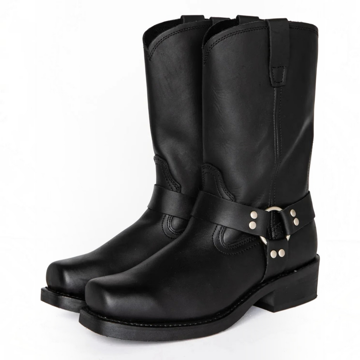 Slip On Harness Boots with Adjustable Strap and Double Stitched Construction, 11 Inch Shaft