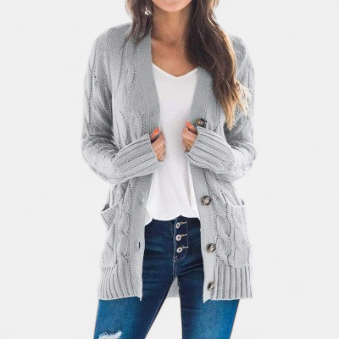 ANIKA | Women's Oversized Cable Knit Button Cardigan Sweater