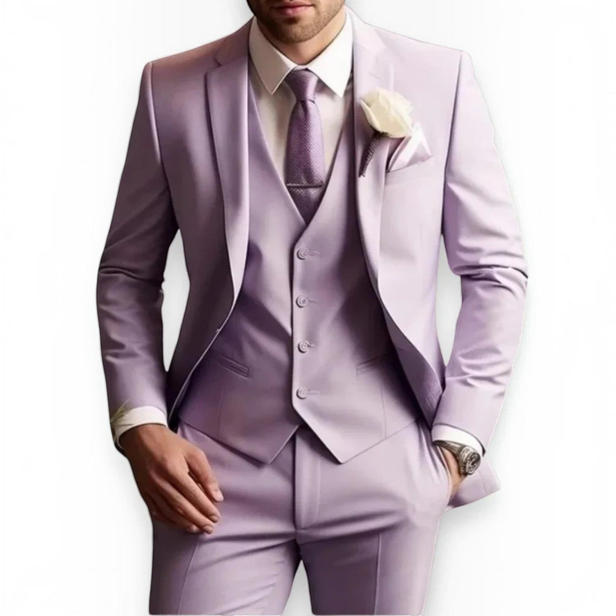 Mens Slim Fit Three Piece Suit Set with Jacket, Vest and Trousers