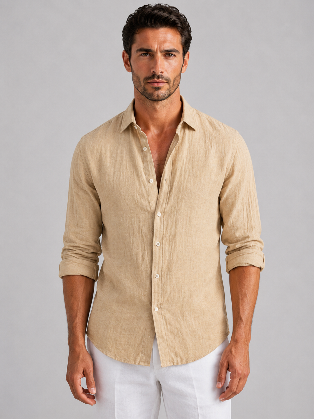 Men’s Linen Look Summer Shirt – Relaxed Fit Button-Up