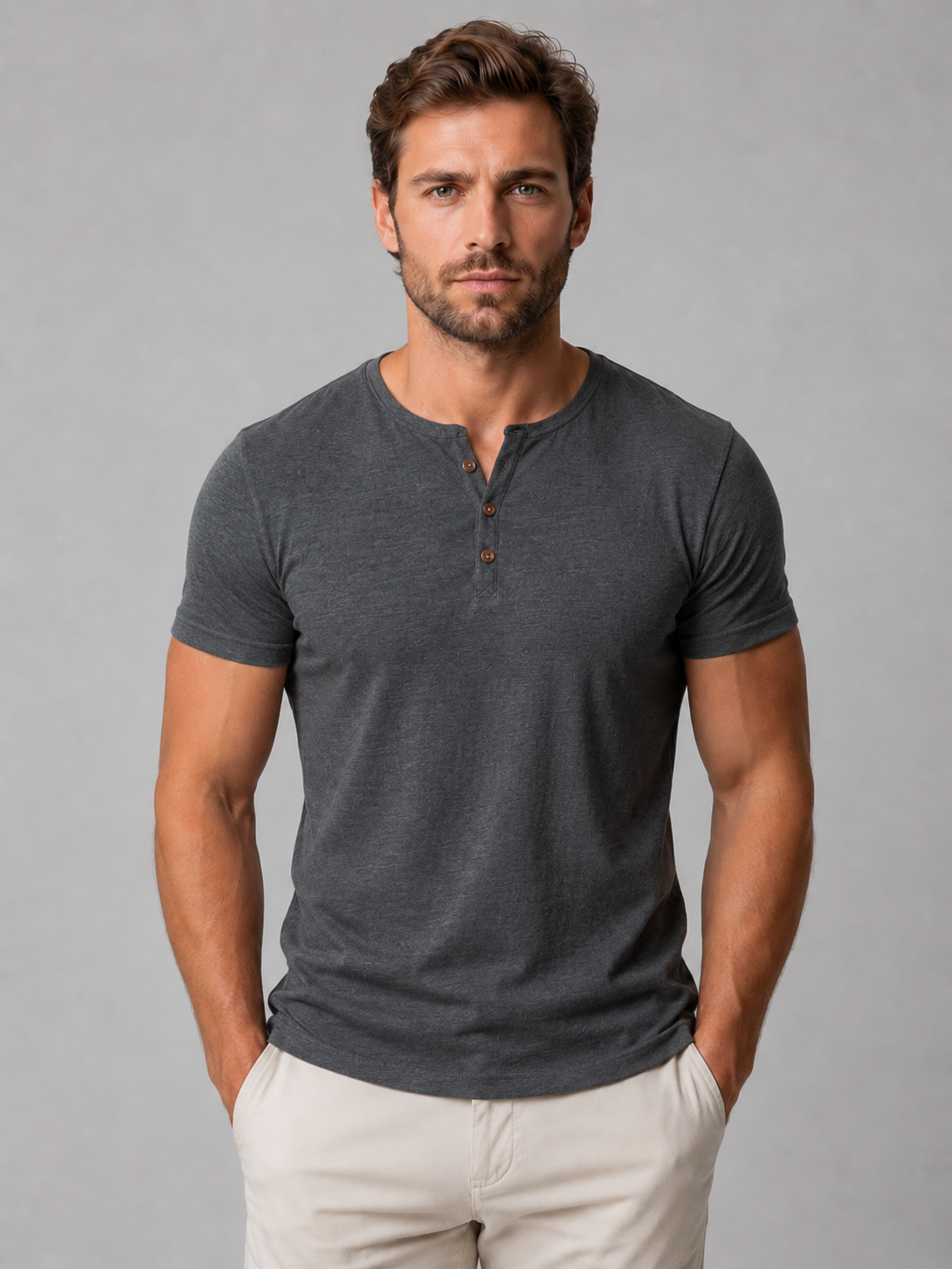 Men's Slim Fit Henley T-Shirt – Casual Button Neck