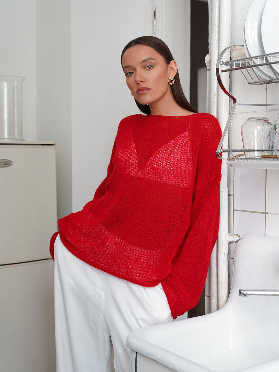 TOVA | Women's Oversized Cropped Mohair Knit Sweater
