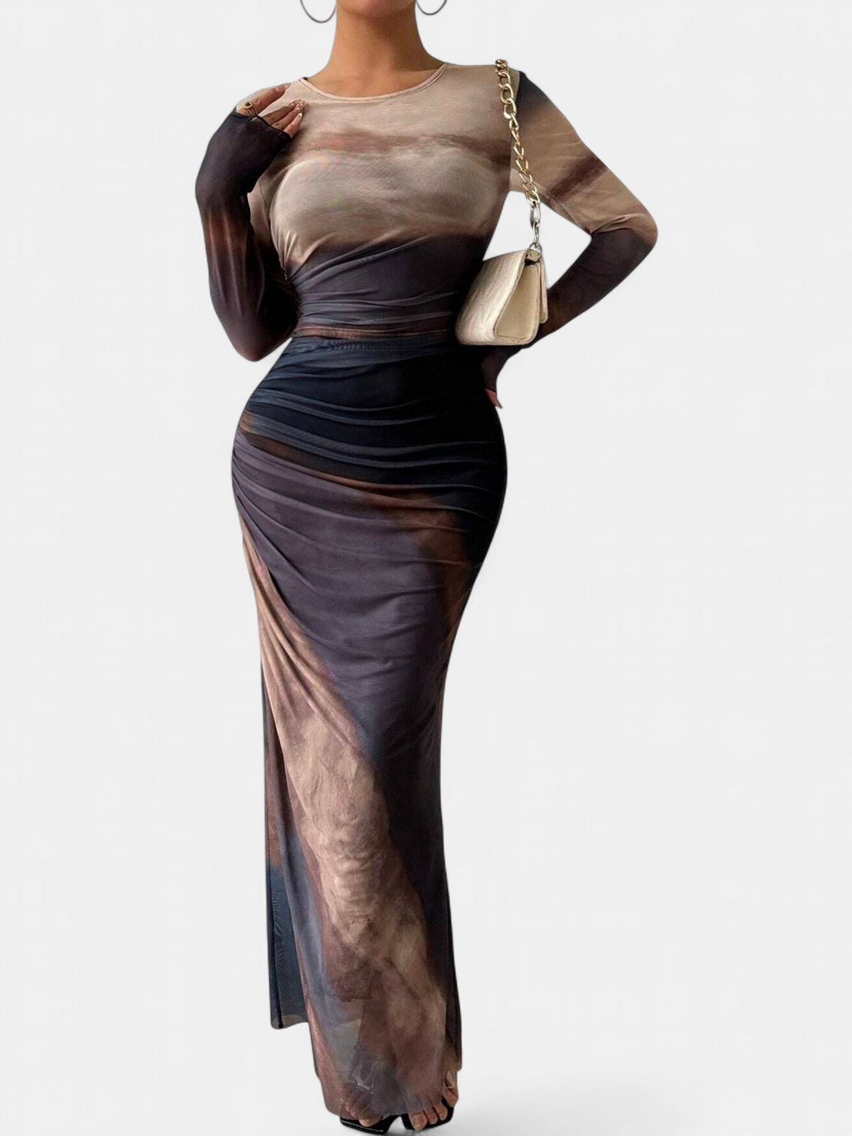 TORINA | Printed Bodycon Long Sleeve Maxi Dress
