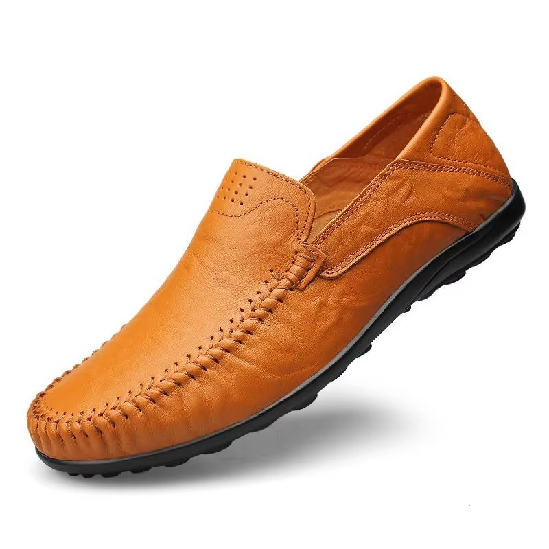 Mens Leather Slip-On Loafers with Cushioned Insole and Breathable Lining