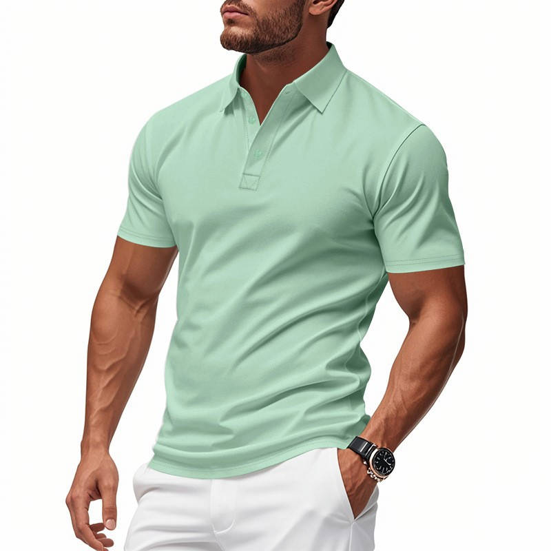 Mens Casual Polo Shirt, Business Casual Short Sleeve Tee, Lightweight Slim Fit Solid Color Polo Top