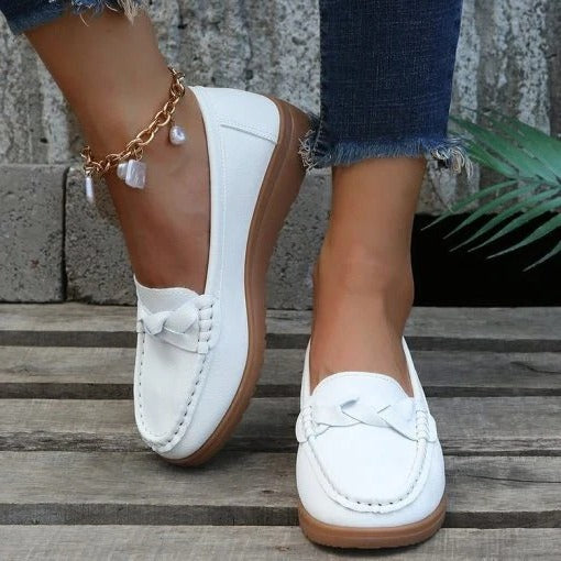 Womens Leather Slip-On Loafers with Cushioned Insole and Anti-Slip Sole