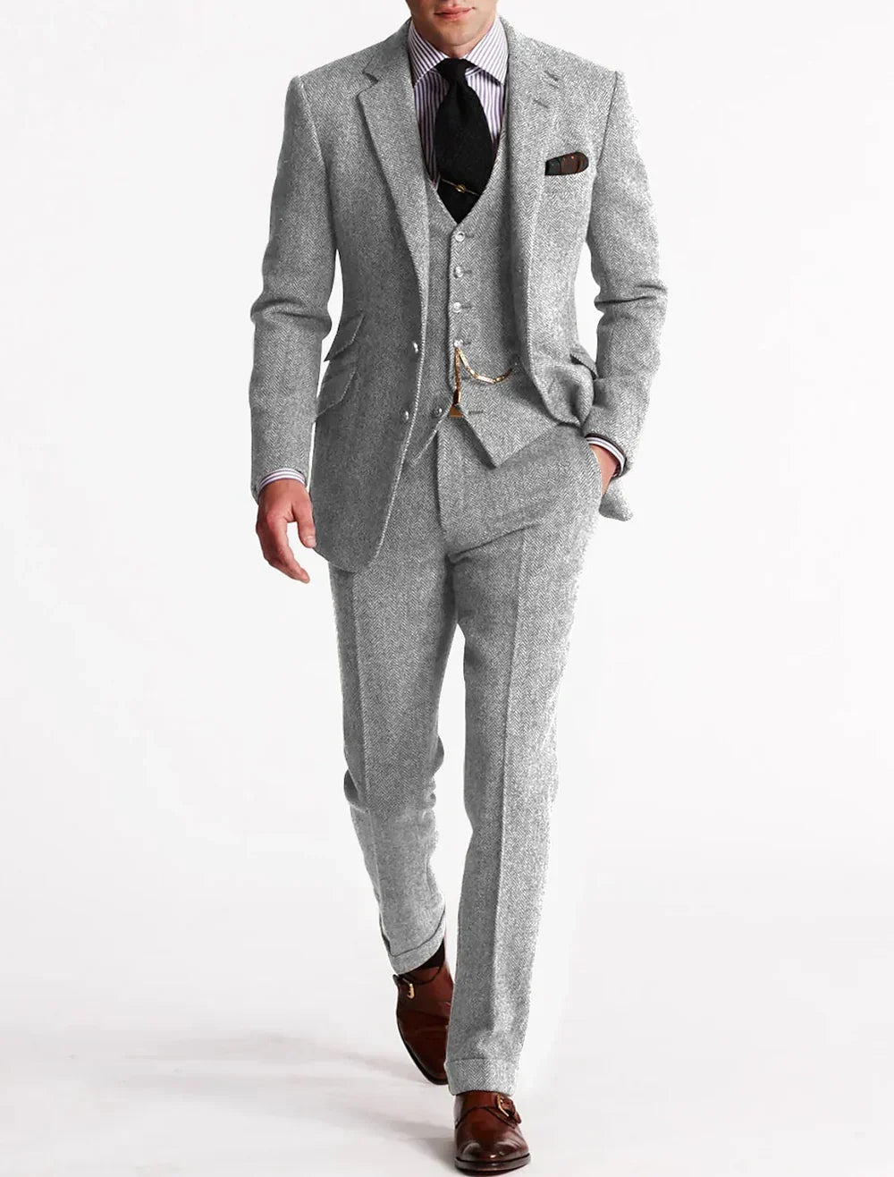 Tweed Tuxedo Suit with Jacket and Flat Front Trousers