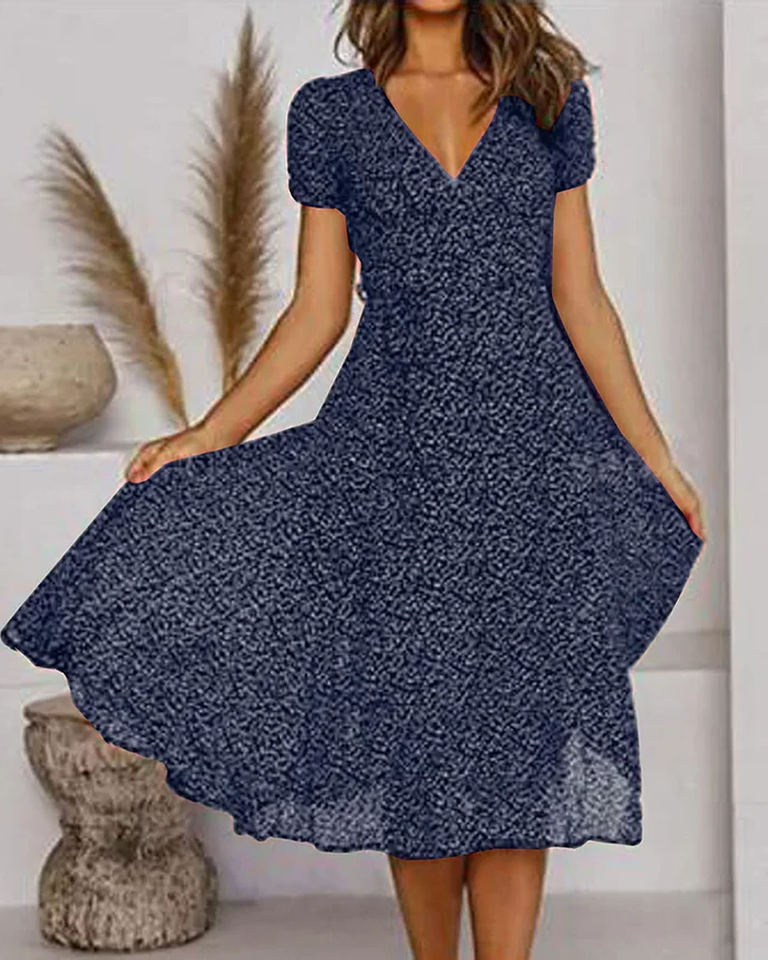 Womens Chiffon Dress with V-Neckline and Floral Print, Loose Fit