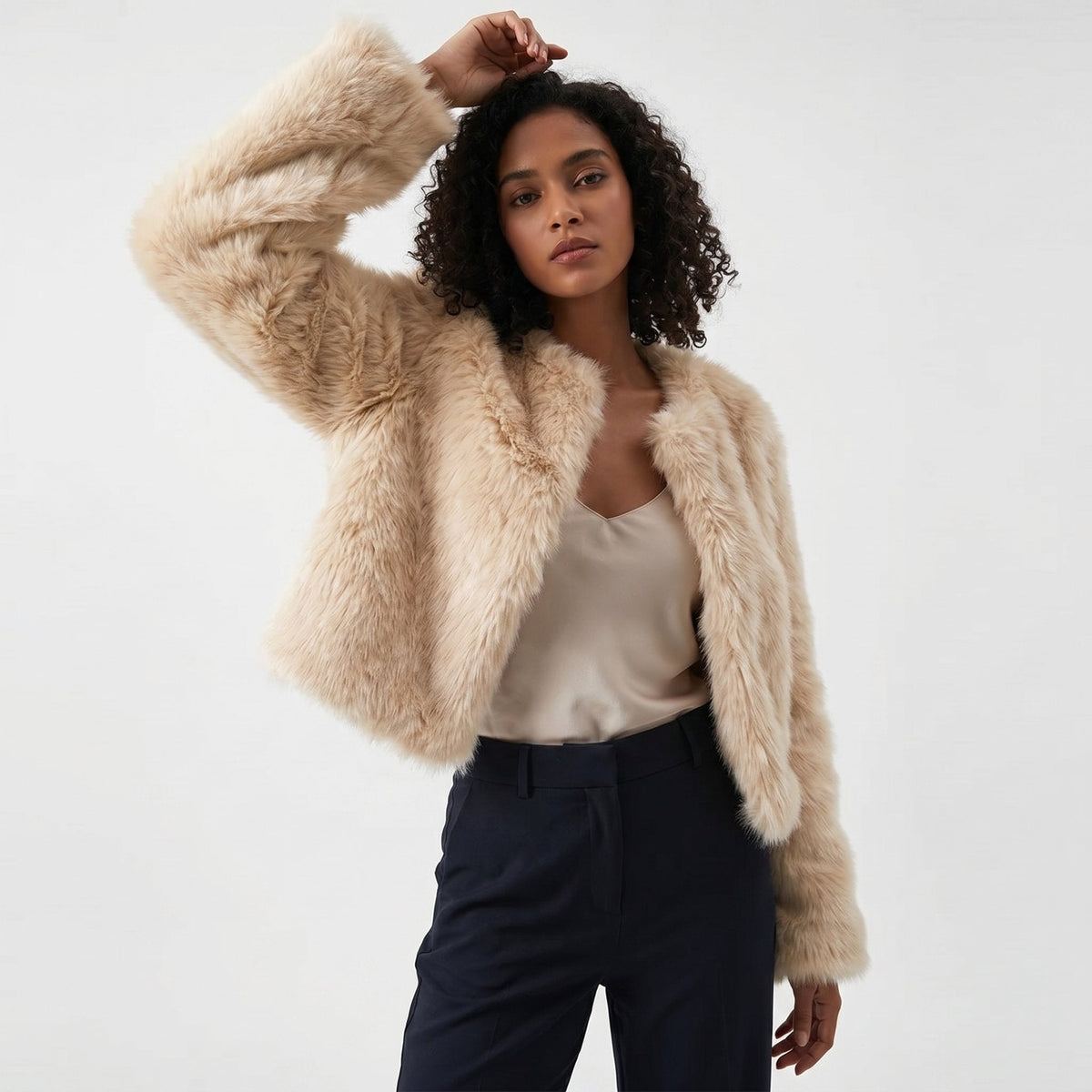 NORA | Women's Fluffy Faux Fur Cropped Jacket