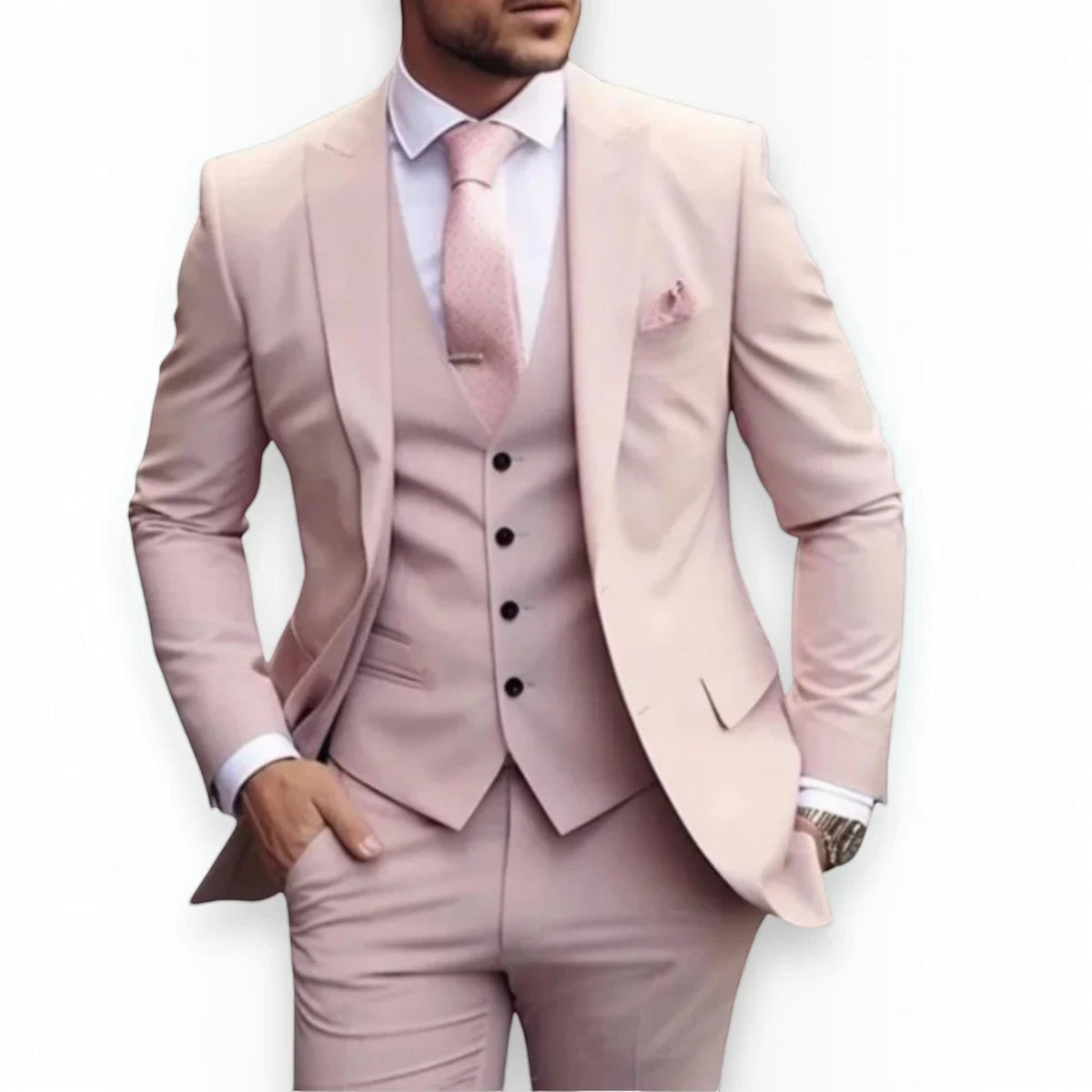 Mens Slim Fit Three Piece Suit Set with Jacket, Vest and Trousers