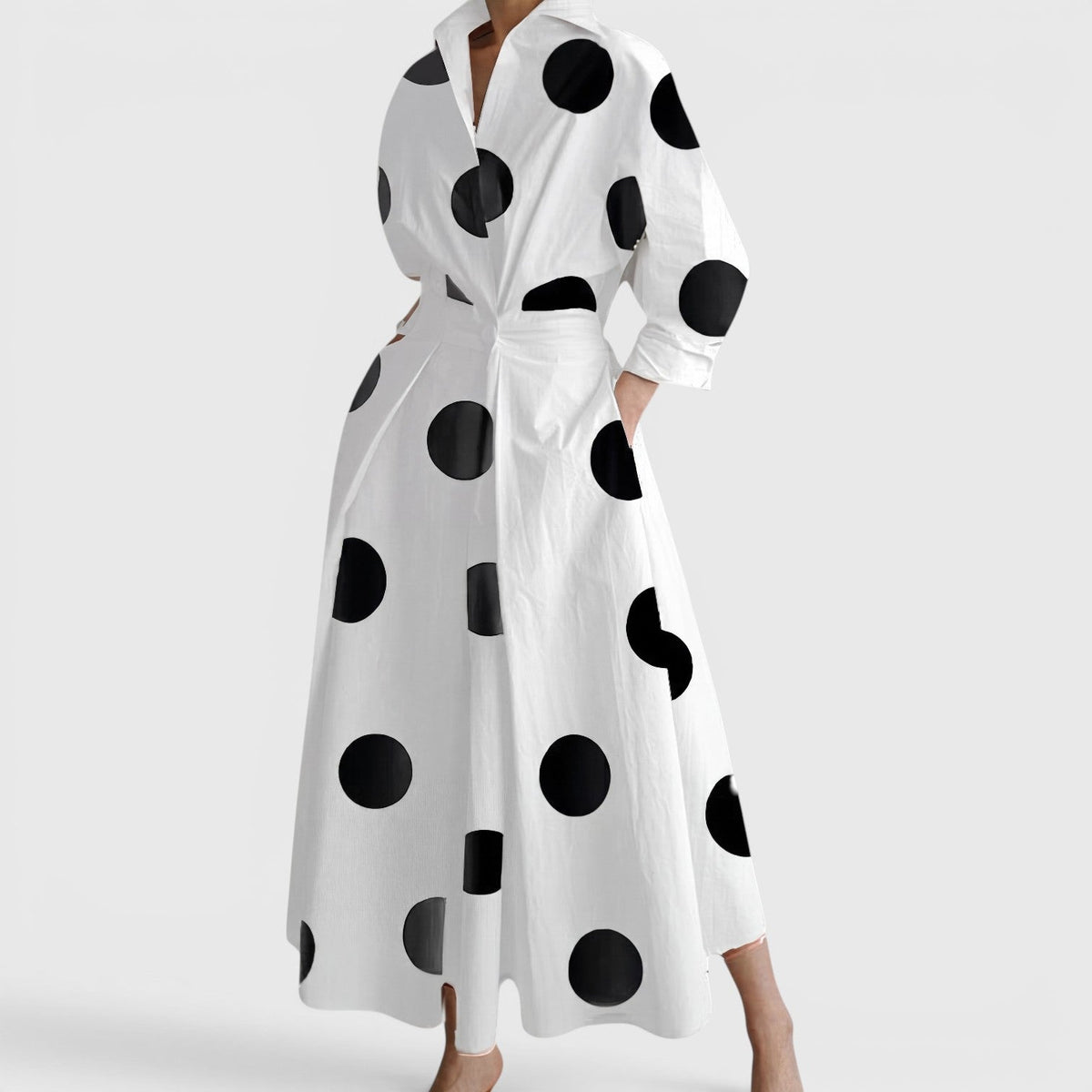 SOFER | Elegant Collared Maxi Dress with Wrap-Style Front Detail