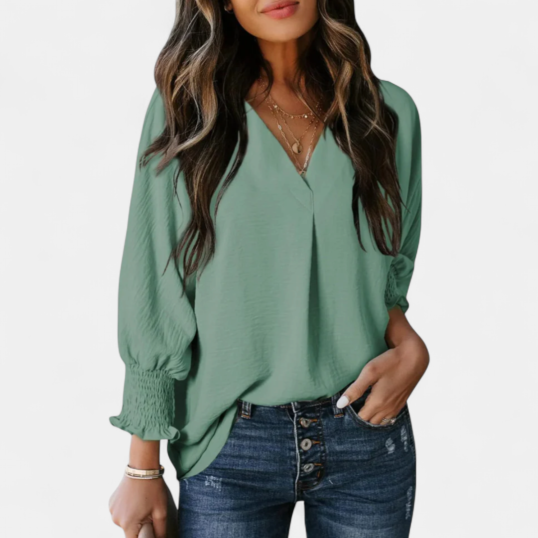 LEILA | Women's V-Neck Blouse Business Casual Top