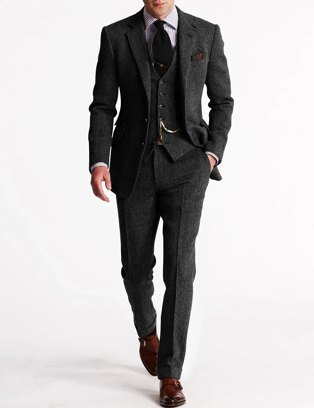 Tweed Tuxedo Suit with Jacket and Flat Front Trousers