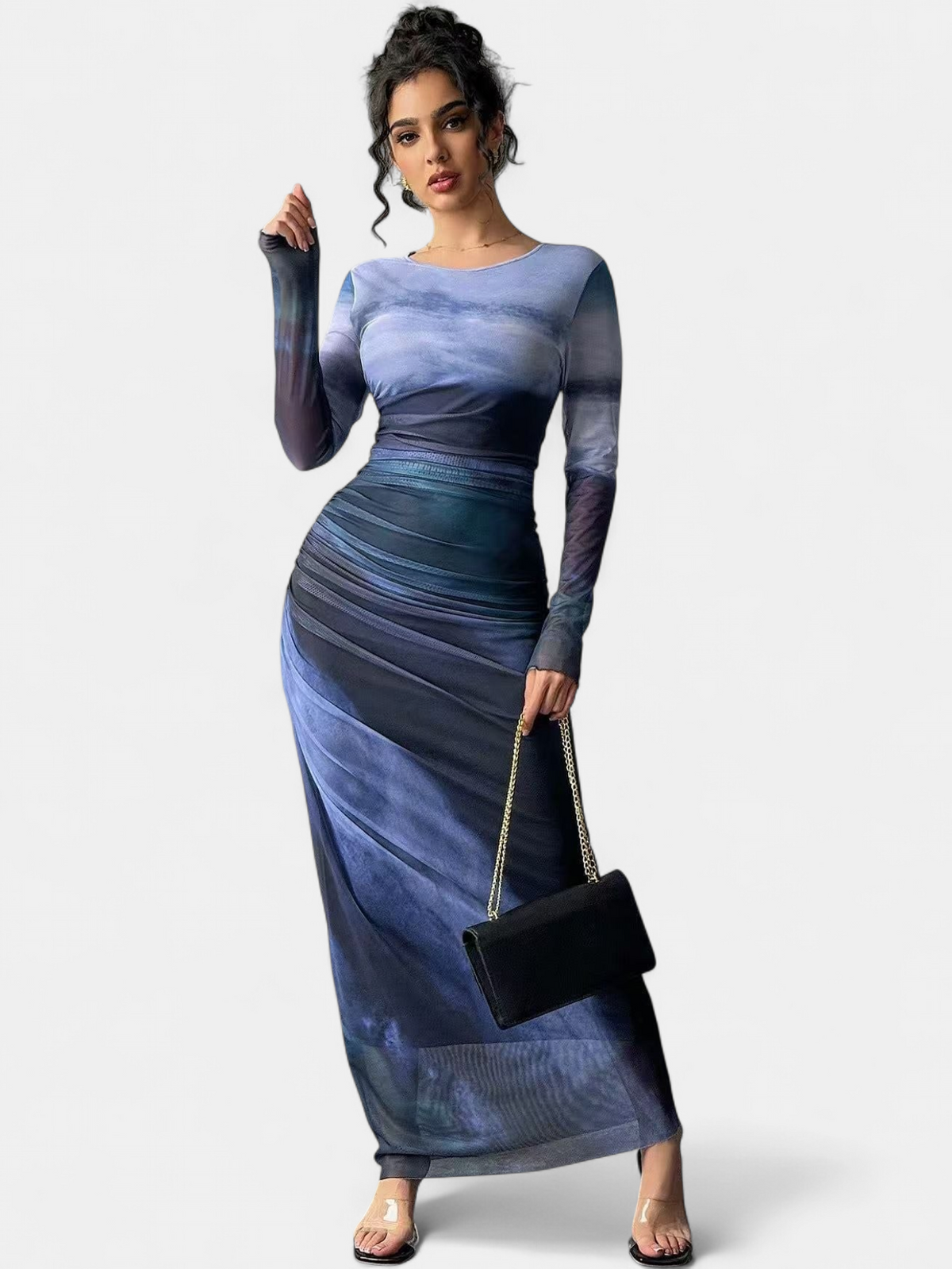 TORINA | Printed Bodycon Long Sleeve Maxi Dress
