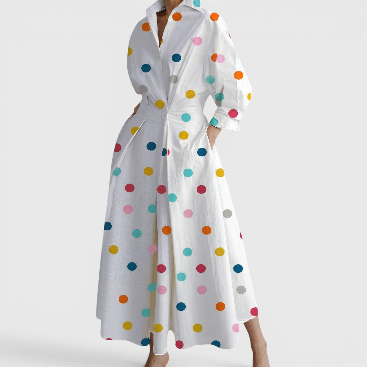 SOFER | Elegant Collared Maxi Dress with Wrap-Style Front Detail