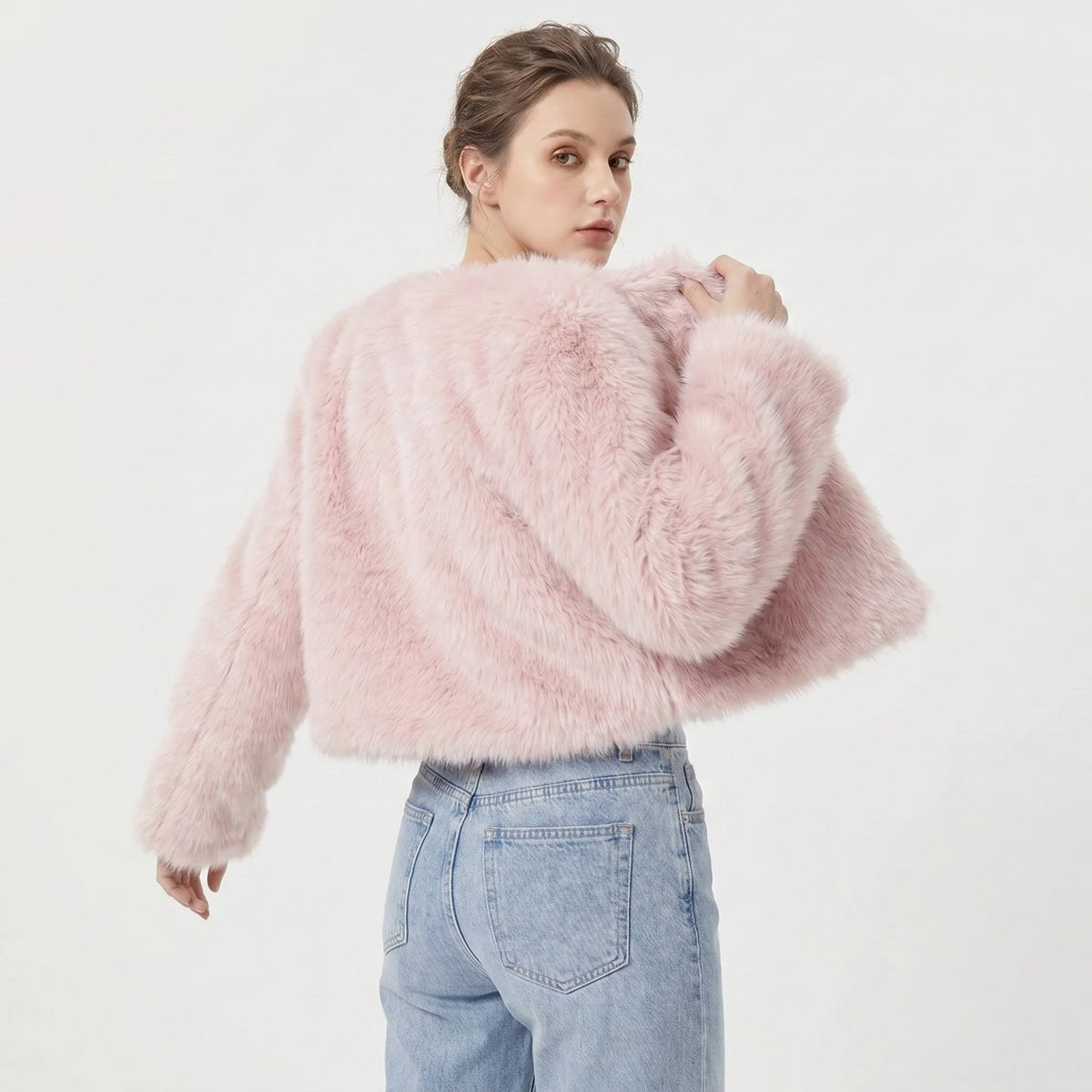 NORA | Women's Fluffy Faux Fur Cropped Jacket