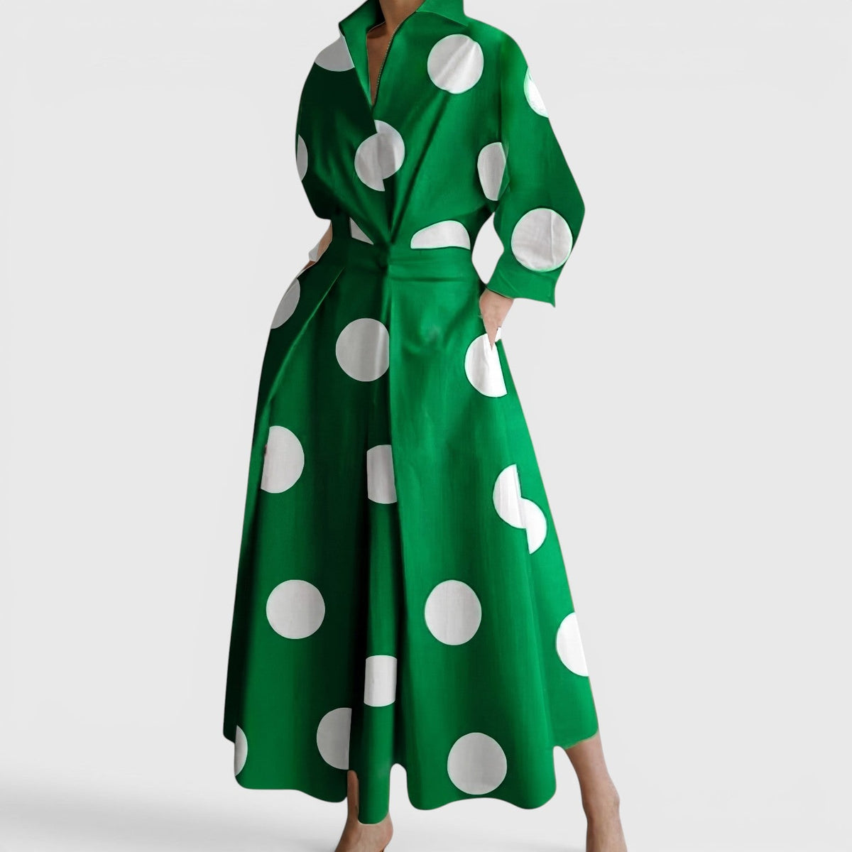 SOFER | Elegant Collared Maxi Dress with Wrap-Style Front Detail