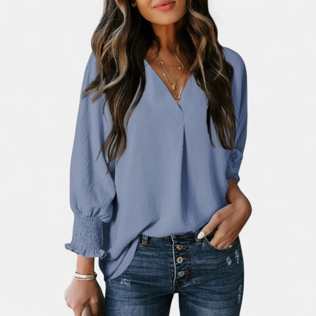 LEILA | Women's V-Neck Blouse Business Casual Top