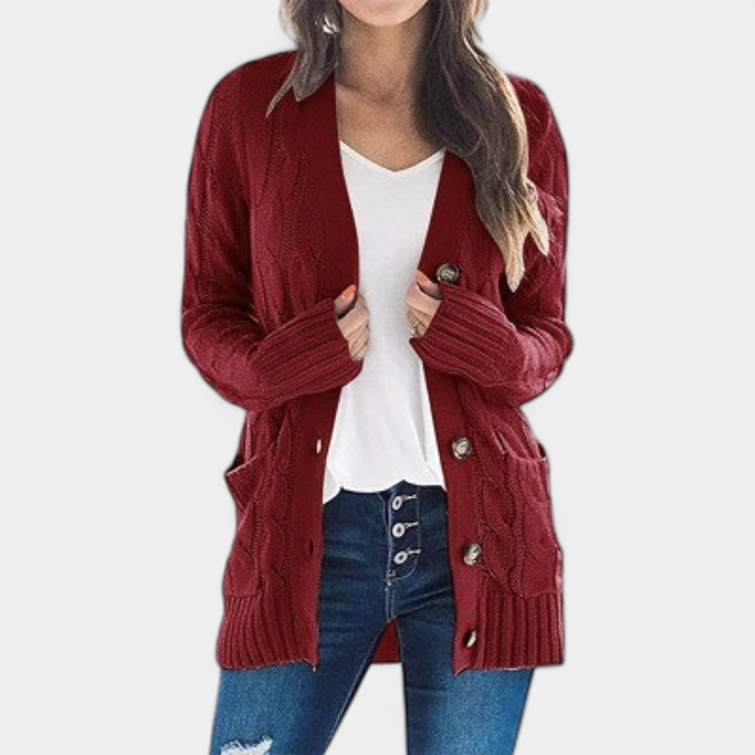 ANIKA | Women's Oversized Cable Knit Button Cardigan Sweater